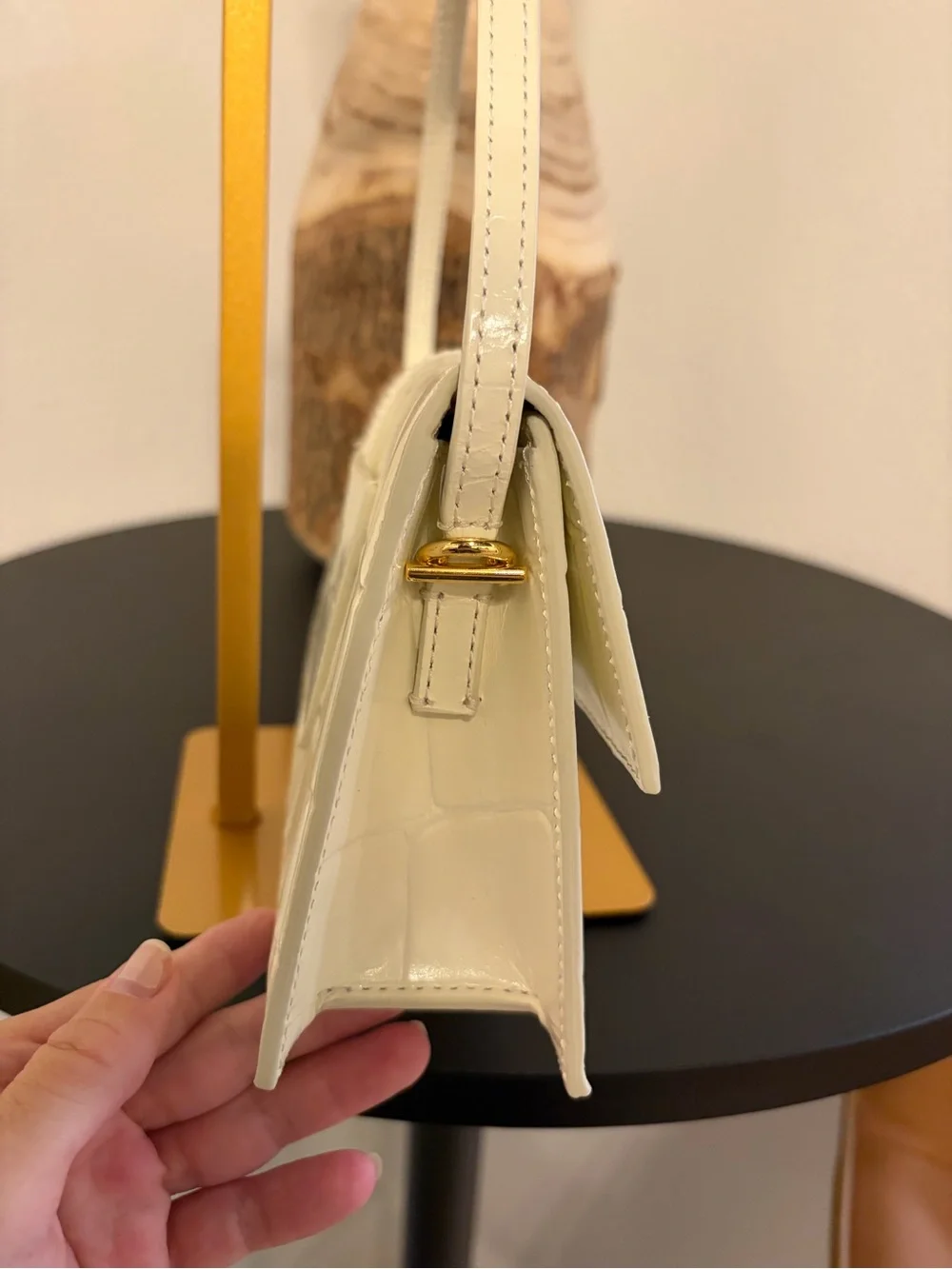 Jacquemus White Croc-Embossed Bambino Long Shoulder Bag with Gold Logo